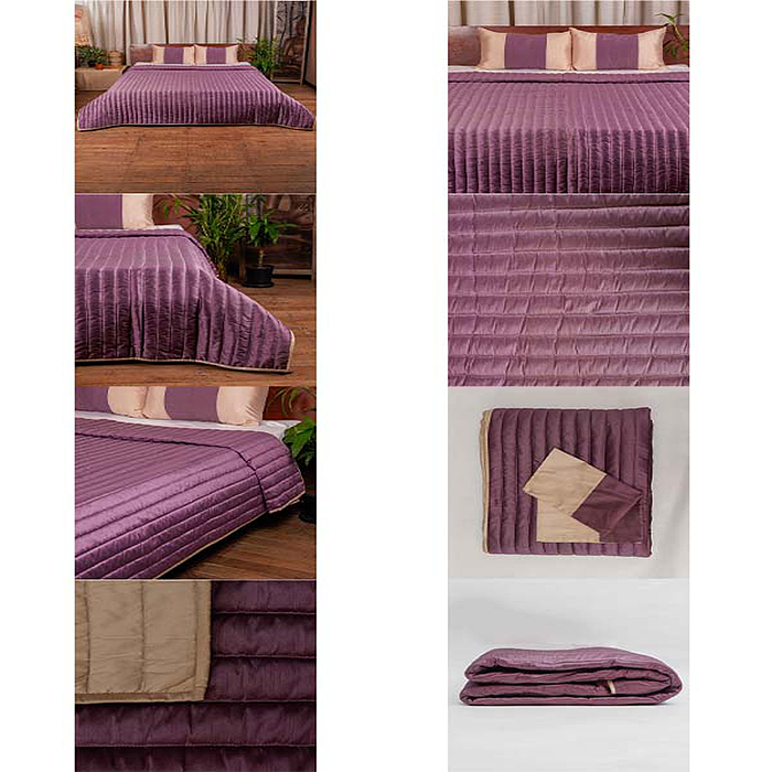 Quilt with 2 Pillow Shams Decorative Polyester Self Textured Reversible Purple/Cream - (90" X 108" ; Pillow - 17" X 27")