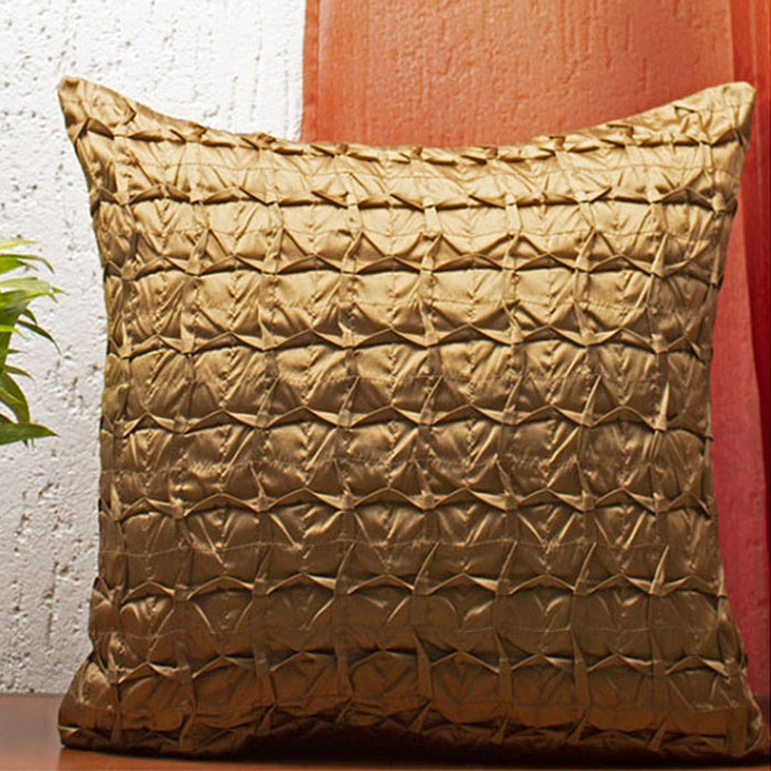 Cushion Covers Set Of 3 Polyster Box Pleated Black And Yellow  - 16"X16"