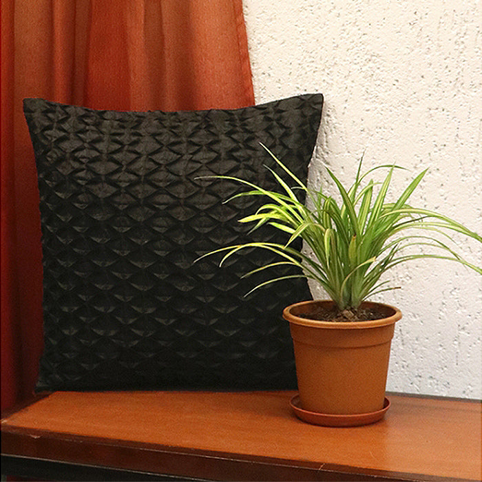 Cushion Covers Set Of 3 Polyster Box Pleated Black And Yellow  - 16"X16"